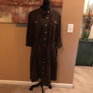 Brown no collar linen dress
